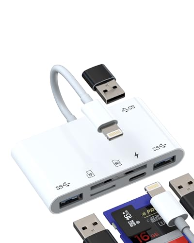Adaptador Lightning a USB Micro SD Lector de Tarjetas SD Cargador(6 en 1)Conversor Cable OTG SD Card Reader Lectorlector Compact Flash para Apple iPhone para iPad Adapter Memory Stick Jack Accesorios