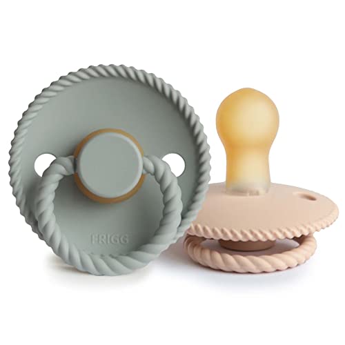 Image of FRIGG Rope Natural Rubber Baby Pacifier | Made in Denmark | BPA-Free (Sage/Croissant, 0-6 Months)