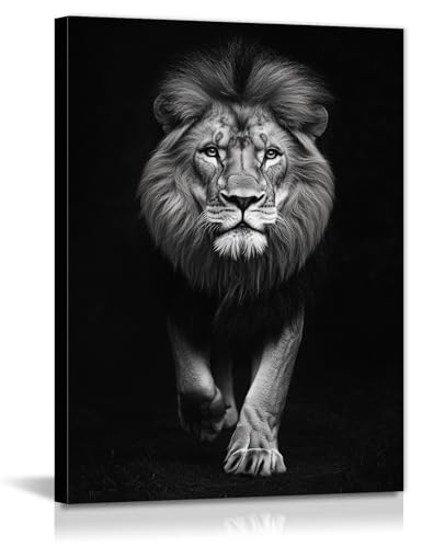 GLOKAKA Lion Canvas Wall Art Black White Wildlife Pictures Print