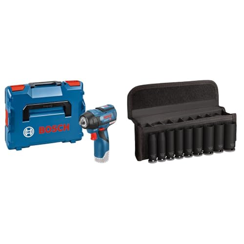 Bosch Professional 12V System Akku Drehschlagschrauber GDS 12V-115 (inkl. L-BOXX-Einlage Zubehör, L-BOXX, ohne Akku/Ladegerät) + 9x PRO Impact Steckschlüsseleinsatz-Set (69 x 35 mm, Zubehör)