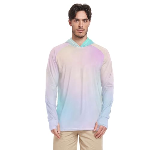 GAIGEO Cooling SPF Shirts for Men, Lightweight Hoodies Summer, Long Sleeve T-shirts, Modern Colorful Holographic S