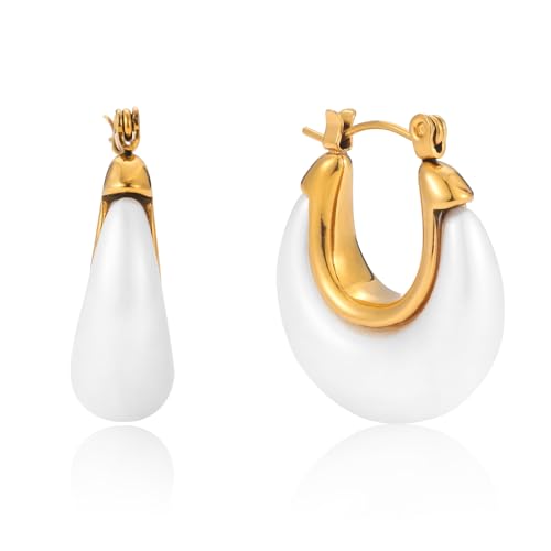 Image of Fullpop Vintage Earrings for Women, Chunky 14K Gold Plated Resin Hoop Earrings Lightweight Hollow Drop Earrings Hypoallergenic Earrings for Women Vintage Anthropologie Jewelry Gifts for Women
