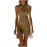 Western Dress for Women Sexy Zipper V Neck Sleeveless...