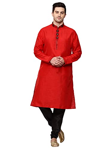 Image of ITOS365 Men's Tunic Art Silk Kurta Pajama and Scarf Suit Set Indian Clothing Wedding Party Dress Gifts Items