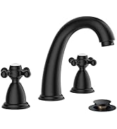 FORIOUS Bathroom Sink Faucet 8 Inch, Matte Black Bathroom Faucet 3 Hole with Pop Up Drain and Wat...