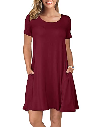 Image of KORSIS Summer Women's Dress Casual T-Shirt Short Sleeve Dresses Swing Flowy Beach Vacation Work Sundress with Pockets