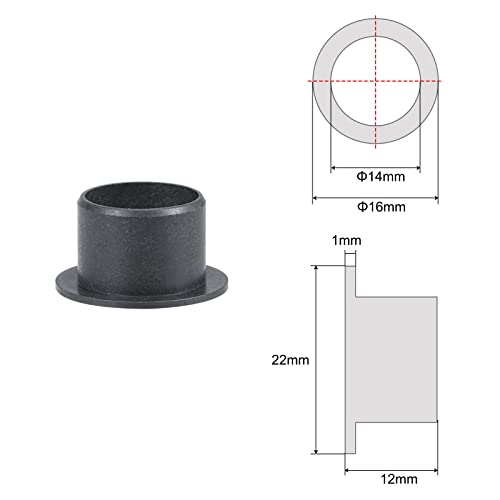 Uxcell Flanged Sleeve Bearings 14Mm Bore 16Mm Od 12Mm Length Pom Wrapped Oilless Bushings Black #TOP1