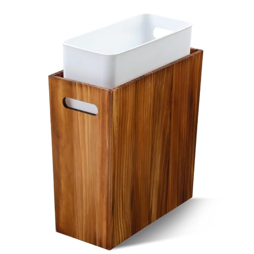 Coeusy 3 Gallon Wooden Trash Can with Liner,Small Solid Wood