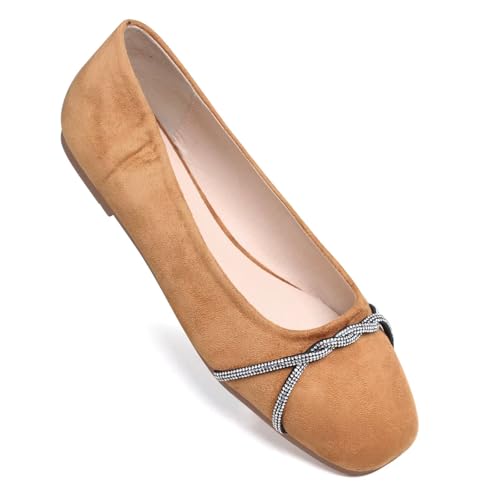 Image of TN TANGNEST Womens Casual Flats Chain Ballet Flats | Fashion Pointed Toe Rhinestone Flats, Comfort Slip On Dress Shoes for Business Work Office Wedding Party