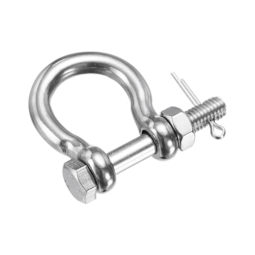 PATIKIL 1 Pezzo Anello A D In Acciaio Inossidabile 304, 1/4 (6mm) Anello A D Marinaio Grado Bow Clevis Con Perni A Vite Per Collegamento Catena Esterno Barca navigazione, Argento