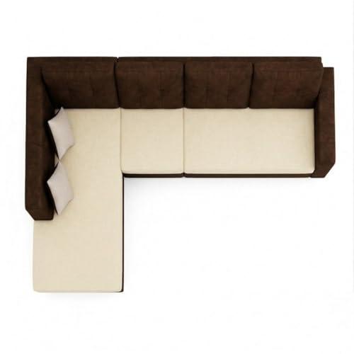 Image of FURNY Nathan 5 Seater L Shape Sofa Set LHS (Dark Brown-Cream) | Suede Velvet Finish | Durable Comfort Sofa for Modern Living Room & Office Spaces