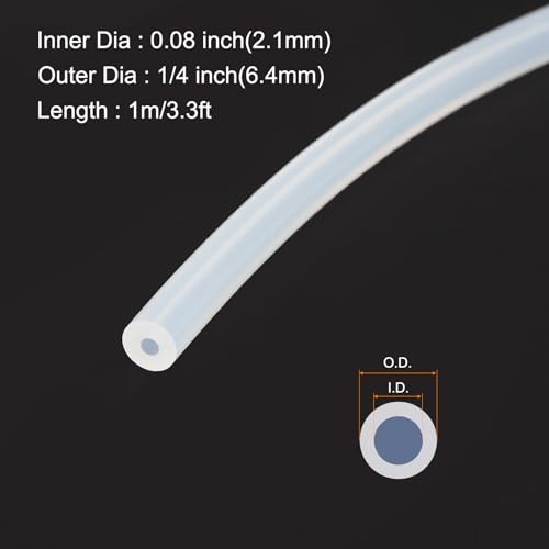 Image of 1m(3.3ft) 2mm(0.08 inch) ID x 6.4mm(1 /4 inch) OD Silicone Tubing Clear Industrial Plastic Tubing Pure Silicone Hoses for Pump Siphoning Draining Irrigation Brewing