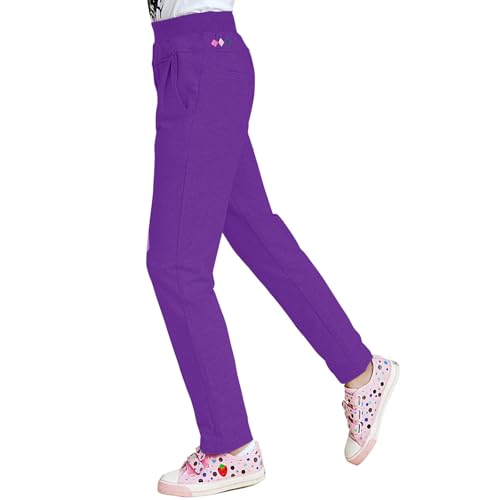 MEILONGER Niñas pantalón Entrenamiento niños Cintura elástica Senderismo Escuela Uniforme Pantalón de Jogging Deportivo Ocio (Morado 170)