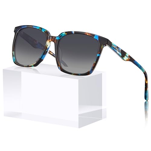 CARFIA Acetate Polarized Sunglasses for Women Big Face Fashion Retro Sunnies CA5505