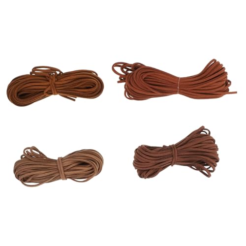 WOONEKY 4 Piezas Cuerda de Gamuza Trenzada para Pulseras DIY de Colores Rojo Café Camel y Amarillo Café Cuerda para Abalorios y Fabricación de Joyería Artesanal