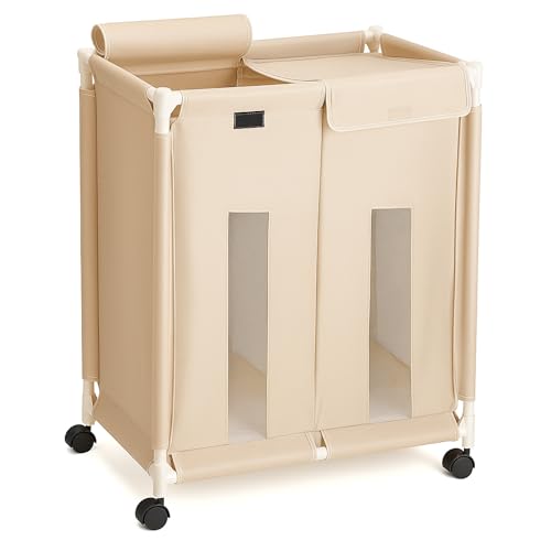 2-Section Laundry Basket with Wheels | Large 130L Rolling Hamper ...