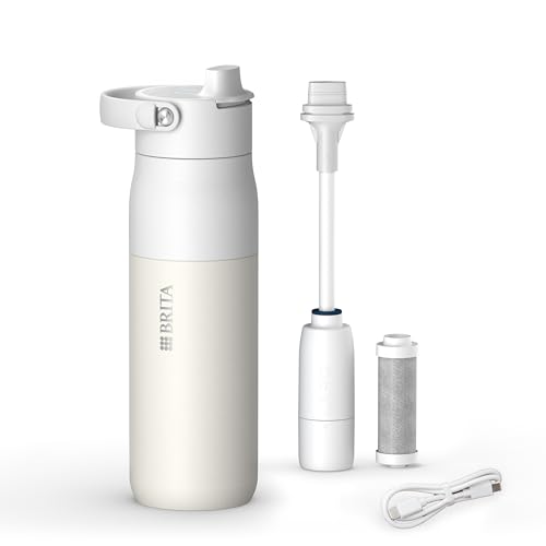 BRITA LARQ iQ Digital Filter Water Bottle White (680ml) with Hydration Tracking App Activated Carbon Water Filter & UV-C - neutralises 99.99% bacteria reduces micro impurities PFAS & more