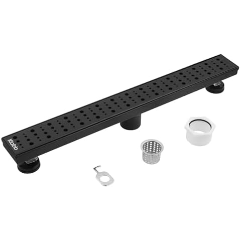 Klabb Linear Drain Shower，Linear Shower Drain 24 inch，Matte Black Linear Drain with Hair Strainer and Leveling feet Cover