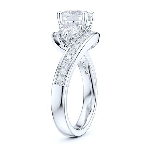 Sterling Silver Fancy Split Three Stone Style Simulated Round Cut Diamond or Moissanite Promise Engagement Ring4