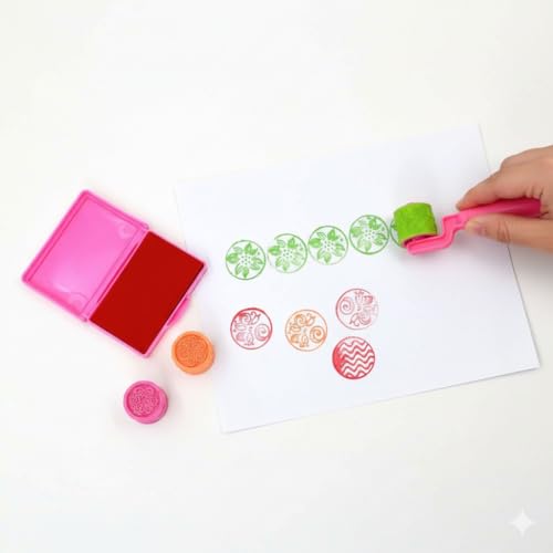 Image of Crackles Rolling Stamp for Kids Boys & Girls /Handle Wheel Roller Stamp with inkpad Diary DIY Stamp Set Creative for DIY Scrapbooking Card Making Kids Return Gifts Pack of 6. Random Designs