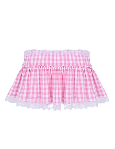 Unisex Women Ruffle Lace Pleated Gingham A-Line Mini Skirt Sissy Skirt for Crossdressing Men2