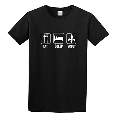 TuoMilky Eat Sleep Scout' Repeat Printed Funny Unisex 100% Cotton Short-Sleeve T-Shirts Black XXXL