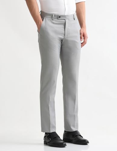 Image of Arrow Textured Tapered Fit Formal Trousers for Men - Full Length Formal Pants for Men Office Wear