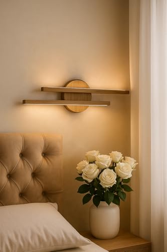 Image of Artica Wooden Wall Lamp - Sheesham Wood LED Wall Sconce Light, Up & Down Bedside Wall Lamp for Bedroom, Living Room & Home Decor