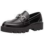 Vepose Women's 8081 Platform Casual Loafers, Black Round Toe Slip On Loafers Shoes