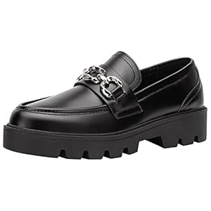 Vepose Women’s 8081 Platform Casual Loafers, Black Round Toe Slip On Loafers Shoes