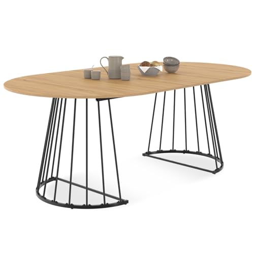 IDMarket Yuna – Mesa de comedor extensible redonda para 4-10 personas, madera y negro, 110-200 cm