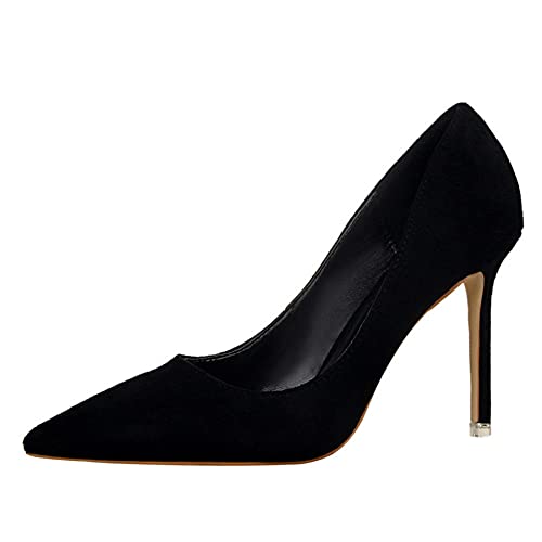 Hee grand Women Heels Pump Stiletto High-Heeled Pointed Toe Shoes Wedding Party Dressï¼ŒBlack 9.5