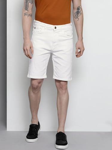Image of The Indian Garage Co Men Slim Fit Solid Mid-Rise Denim Shorts