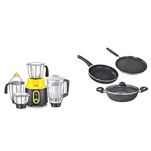 Prestige Delight Plus 750 Watts Mixer Grinder and Omega Deluxe Granite 3 Pcs with 1 Glass Lid Combo