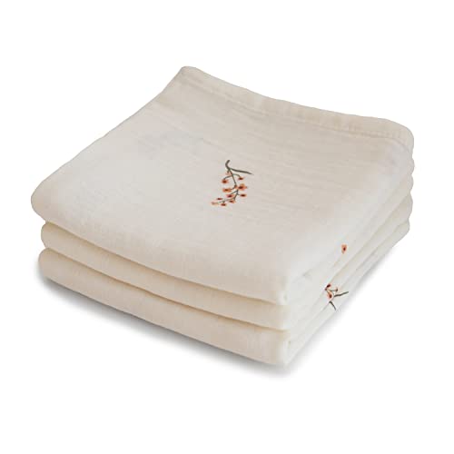 Image of mushie Muslin Baby Cloths | 100% Organic Cotton | 23.5" x 23.5" (Flowers) 3-Pack