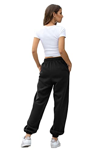 Women's Cinch Bottom Sweatpants Pockets High Waist Sporty Gym Athletic Fit Jogger Pants Lounge Trousers (Black A, M) #TOP4