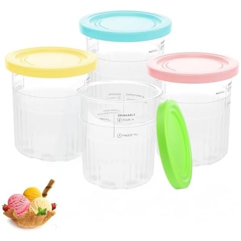 Nepfaivy Containers Replacement for Ninja Creami Deluxe Pints and Lids - 4 Pack 24oz Creami Containers Compatible with NC500 Series Ninja Deluxe Ice Cream Maker, Dishwasher Safe Creamy Deluxe Pints Cover
