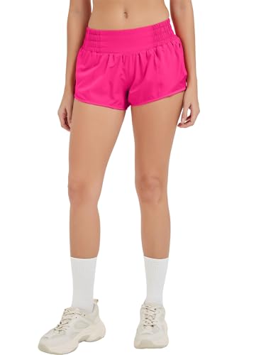 MCEDAR Short de sport pour femme - Short de course léger à séchage rapide - 6,3 cm - Avec poches zippées taille haute, Rose sonique, Taille L