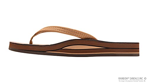Rainbow Sandals Womens Luxury Leather - Double Layer Arch Support With 1/2" Narrow Straps, Buckskin, Womens Size M / 6.5-7.5 #TOP1