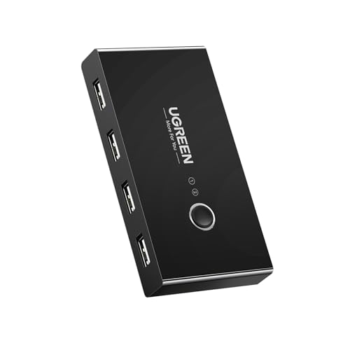 UGREEN USB 2.0 Switch Ports pour 2 PC Entrées 4 Sorties Commutateur pour Clavier Souris Disque Dur Externe Imprimante Scanner Câbles Inclus