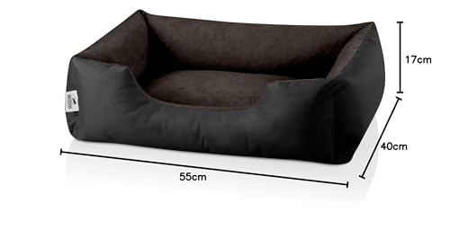 BedDog Hundebett LUPI, Hundekissen mit Abziehbaren Waschbaren Bezug, Hundekorb, Hundesofa, für Kleine Hunde, S, schwarz-braun