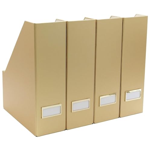 BLU MONACO Gold Magazine File Holder Set of 4 – Stylish Desk Organizer for Home & Office - Elegant Supplies, Bookends & Durable File Holders for a Gold Office Decor