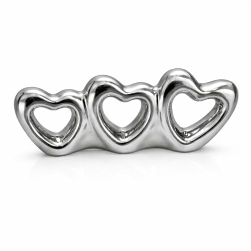 Image of Xtore Triple Heart Metallic Ceramic Sculpture for Home Decor, Modern Romantic Tabletop Accent