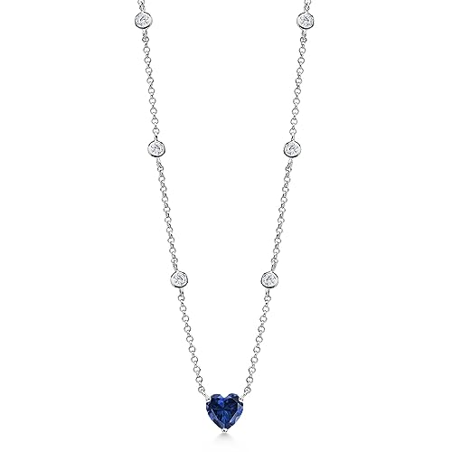 Gem Stone King By The Yard BTY Chain Necklace For Women | 925 Sterling Silver | 7MM Heart Gemstone Birthstone and White Moissanite | 17 Inch with 2 Inch Extender