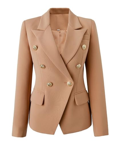 Women's Double Breasted Casual Blazer Jacket Notch Lapel Business Jacket Loose Style Coat with Long Sleeves4