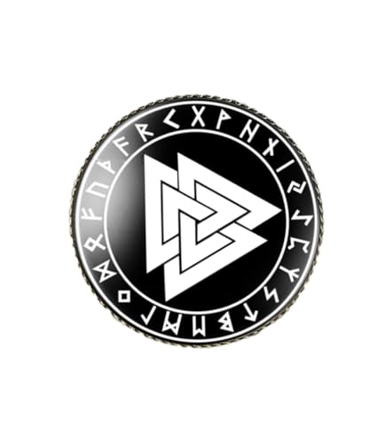 Image of vmcoatdu Round 1 Inch Viking Compass' Nordic Rune Pin Brooch Metal and Inlay Glass Revivalism Style Souvenir Badge Brooch for Hat Clothes Backpack