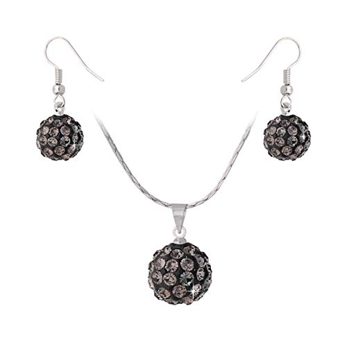 Styleziel 2345 - Juego de Joyas para Mujer, Collar y Pendientes de Bolas con Cristales, Color Gris Antracita, Plata, 46 cm