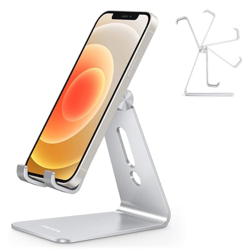 Adjustable Cell Phone Stand, OMOTON Aluminum Desktop Cellphone Stand with Anti-Slip Base and...