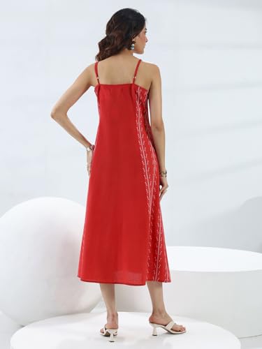 Image of Printed Cotton Blend A Line Dress
