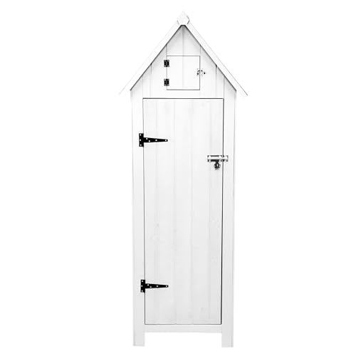 Abri de Jardin en Bois Blanc 66 x 46 x 178 cm Cabane Cabanon Toit en Asphalte - Imperméable - Espace Extérieur Stockage Rangement Jardin Outils - [Kit de...